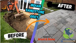 Indian sandstone grey how to lay a patio how i landscape before and after time lapse patio laying [upl. by Inahc]