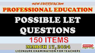 150 ITEMS  PROFESSIONAL EDUCATION  POSSIBLE LET QUESTIONS education letreview viral latest [upl. by Ifar]