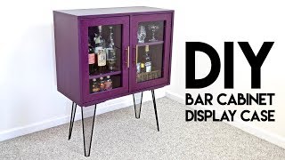 DIY Modern Bar Cabinet  Display Case with Hairpin Legs  How To Build  Woodworking [upl. by Ahseenat]