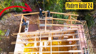 Modern Home Build  24  back porch framing and overhang decking [upl. by Grindle]