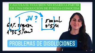 PROBLEMAS RESUELTOS DISOLUCIONES BACHILLERATO  VOLUMEN NECESARIO de una disolución de pureza 60 [upl. by Noirda217]