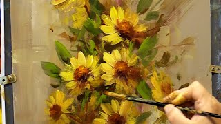 Techniques for Painting Flowers with Acrylics  Fall colors painting Heliopsis [upl. by Beale]