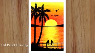 How to draw Sunset Scenery with oil pastels step by step Drawing for Beginners [upl. by Shaffert]