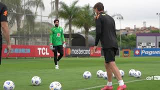 Alisson and Ederson duel at Brazil practice for the most number of saves [upl. by Nnav]