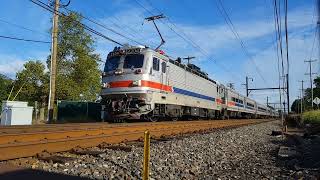 20160816 August 16 2016 SEPTA push pull AEM7 and Silverliner IV trains in Lansdale PA [upl. by Beffrey]