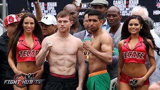 Canelo Alvarez vs Amir Khan Complete Weigh In amp Face Off video [upl. by Ahseret]