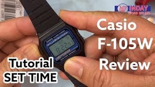 Casio F105W REVIEW and TUTORIAL on How to SET TIME [upl. by Nwahsar]