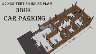 27X60 FEET 3D HOUSE PLAN 3BHK NEW DESIGN housedesign houseplan [upl. by Bowerman]