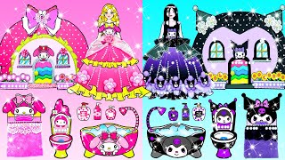 Pink MELODY vs Black KUROMI Dress Up amp Decor House  Barbies New Home  DIY Arts amp Paper Crafts [upl. by Domela]