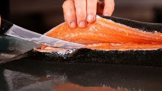 How to Cut Salmon into 2 Fillets  Fish Filleting [upl. by Anauqaj]