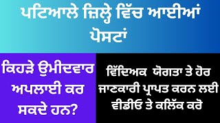 jobs in patiala 2024 ਪਟਿਆਲੇ ਜ਼ਿਲ੍ਹੇ ਵਿੱਚ ਪੋਸਟਾਂ jobsinformationz4y [upl. by Aerdnaz]