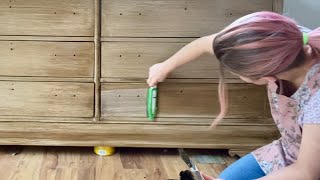 POTTERY BARN FAUX WOOD FINISH  EASY beginner Furniture Flip [upl. by Ahsinek]