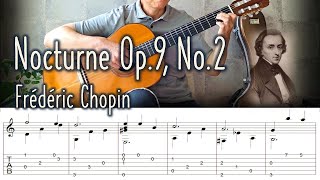 Chopin  Nocturne Op9 No2  Easy Arrangement Fingerstyle Guitar  TAB [upl. by Flor]