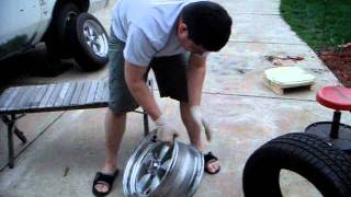 HOW 2 INSTALL A TIRE ON A RIM WITH NO MACHINE  DO IT YOURSELF  Filmed BY DJRED WHITE [upl. by Enyawud162]