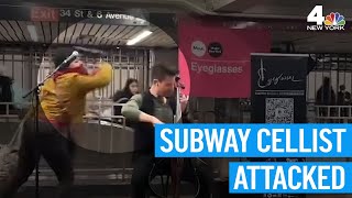 Subway cellist attacked with metal bottle at Herald Square says hes quitting  NBC New York [upl. by Enohsal]