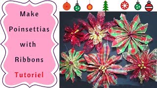 The Easiest Way to make Christmas Poinsettias with Ribbons Tutorial [upl. by Matheson]