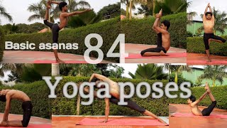 84 yoga poses of hatha yoga Basic asanas  only 7 minutes  Sanyoga  Yogi Sanjay [upl. by Annaor]