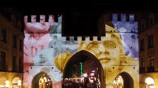 Lichtkunst Lichtinstallation – Karlstor München »Vier Münchner Originale werden lebendig« [upl. by Aikcin148]