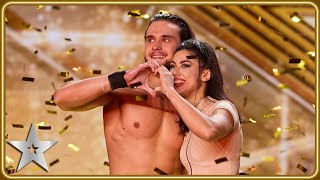 AERIAL ROLLER SKATE Duo Stardust score Simon Cowells GOLDEN BUZZER  Auditions  BGT 2024 [upl. by Uehttam]