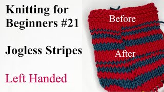 How to Knit Jogless Stripes in the Round Yarn Over Method  Left Handed  Knitting for Beginners 21 [upl. by Esinehs]