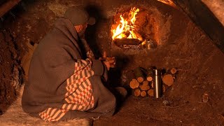 Learn to Build a survival shelter with cozy fireplace inside in the wild natureCooking ASMR [upl. by Oralla]