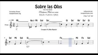 Sobre las Olas Partitura Fácil con Notas de Violín Flauta Oboe e Instrumentos en Do  C [upl. by Charie]