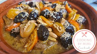 Recette traditionnelle Tajine de viande aux pruneaux abricots secs et amandes😋 [upl. by Eityak753]