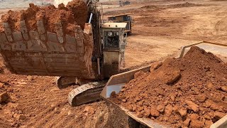 Huge Terex RH170 Shovel Excavator Loading Dumpers In Different Mining Sites  Mega Machines Movie [upl. by Ahsikad]