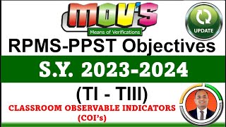 T1T3 RPMS Objectives Classroom Observable Indicators for SY 20232024 [upl. by Iridis]