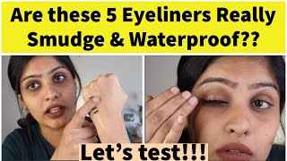 TESTING 5 WATERPROOF amp SMUDGE PROOF EYELINERS  5 EYELINERS FOR BEGINNERS TAMIL MAKEUP [upl. by Trudey745]