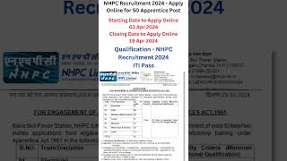 NHPC Recruitment 2024 Apply Online for 50 Apprentice Post [upl. by Piderit775]