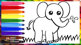 How To Draw An Elephant 🐘 Drawing And Coloring A Cute Elephant 🌈 Drawings For Kids [upl. by Nnylaehs]