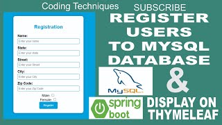 User Registration Form Using Spring Boot  MySQL Database  Thymeleaf  Spring Data JPA [upl. by Eletnahc358]