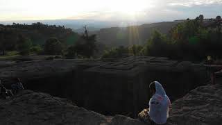 4K Aerial view of the rockcut church of Saint George Amhara Region Lalibela Ethiopia [upl. by Ainimreh]