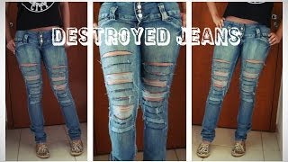 Tutorial Como rasgar seu jeans Destroyed Jeans [upl. by Auhsuj]