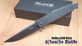 RUIKE P108 BETA PLUS BLACK STONEWASH 14C28N STAINLESS DROP FOLDING KNIFE P108SB [upl. by Westbrooke]