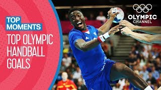 Incredible mens Handball Goals of the Olympics Games  Top Moments [upl. by Nongim292]