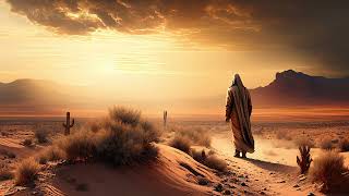 Jesus In The Desert Under Sunrise Cloudy Clearing Sky 4K Christian Worship Background Motion Loop [upl. by Aelahs968]