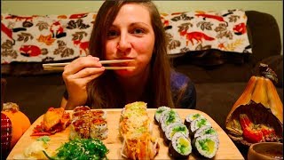 Sushi amp Vegan Sushi  Mukbang Social Eating [upl. by Chesna]