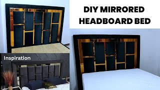 DIY HOW TO MAKE A MIRRORED HEADBOARD BED FROM SCRATCH HEADBOARD WITH MIRROR TILES [upl. by Nnaasil]