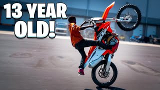 13 YEAR OLD KID WHEELIES KTM450 DIRT BIKE   BRAAP VLOGS [upl. by Mandie804]