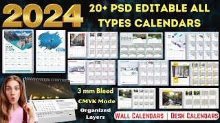 2024 Editable PSD 20 Calendars Designs  Wall Calendar amp Desk Calendars  Ready to Print [upl. by Pepi406]