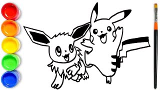 Pikachu and Eevee Drawing  How to draw Pokemon Characters Eevee Pikachu  Pokemon [upl. by Atrice36]