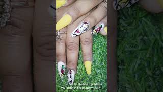 Brush art with colour full flowers yellow nailpaint extension glitternails youtubeshorts nails [upl. by Joell189]