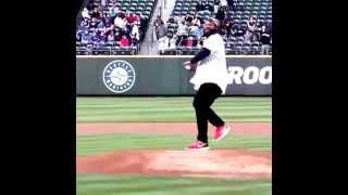 Super Bowl Champion Michael Bennett Throws Out 1st Pitch for Seattle Mariners [upl. by Onurb7]