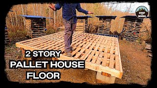 Building a Floor with Pallet Wood Tiny Pallet House in the woods [upl. by Fillender684]