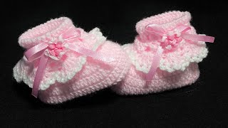 SUPER EASY CROCHET BABY BOOTIES  CUFFED BABY GIRL SHOES  CROCHET PATTERN FOR VARIOUS SIZES [upl. by Eillak]