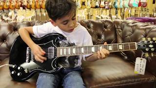 8yearold Jayden Tatasciore playing our Gibson SG Standard here at Normans Rare Guitars [upl. by Missi]