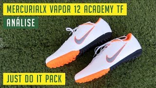 CHUTEIRA NIKE MERCURIAL VAPOR 12 ACADEMY TF SOCIETY  JUST DO IT PACK  ANÁLISE  REVIEW [upl. by Annasiul]