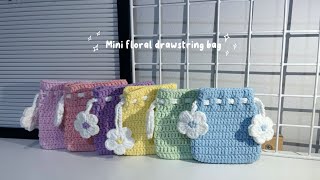 Crochet tutorial How to do Mini Flower Drawstring Bag [upl. by Pascia805]